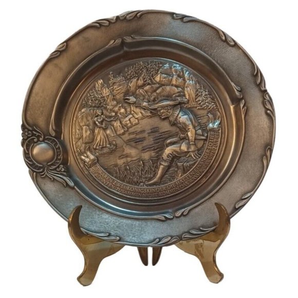 Vintage Rein Zinn Pewter Metal Plate German 95% Wall Hang Rustic Home Decor 9" - Picture 1 of 12